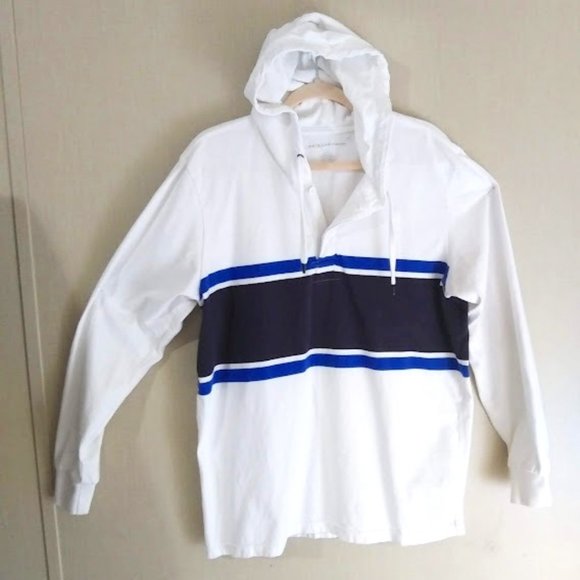 AEO*HOODIE*WHITE W/BIG BLACK STRIPE*WOMEN L/TWO BUTTON FRONT*EUC* - Picture 1 of 7